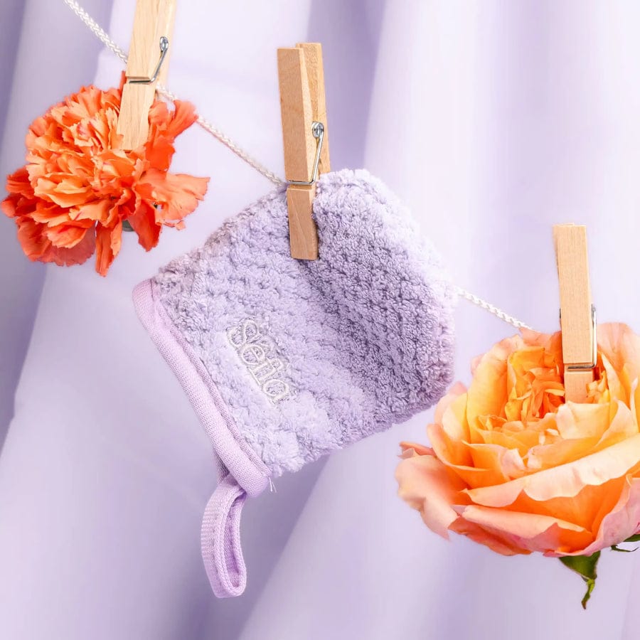 Gant démaquillant Sefia en microfibre lilas